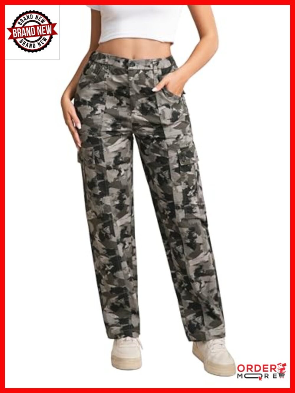 Women's High Waisted Cargo Pants Stretch Straight Leg Utility Trousers